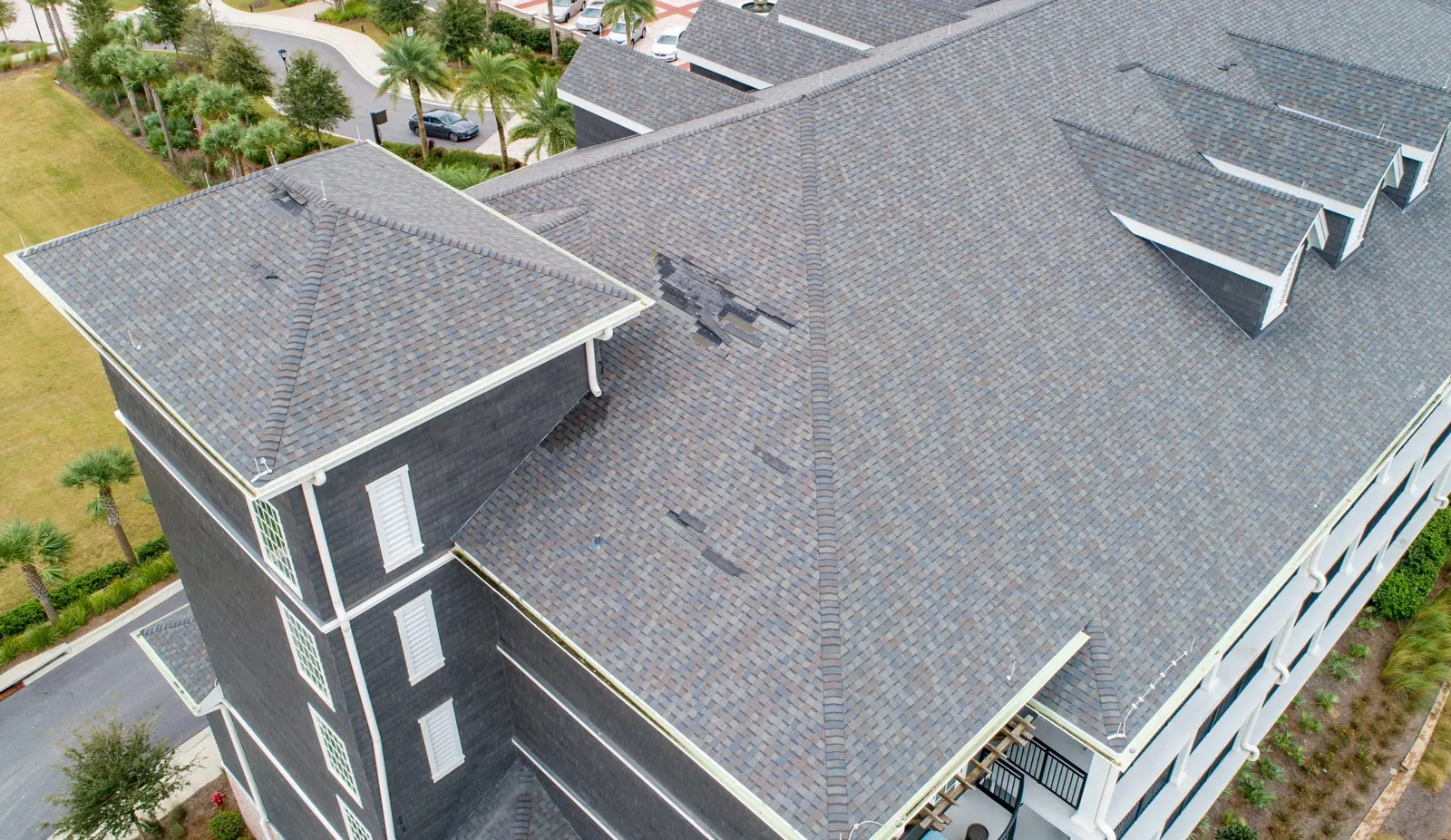 Roof surfaces and exterior details of a residential property